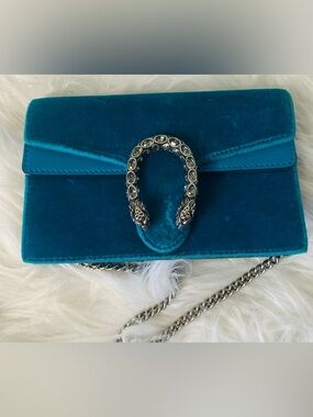 Gucci Dionysus Super Mini Teal Suede bag with Original Hardware.  Authentic.